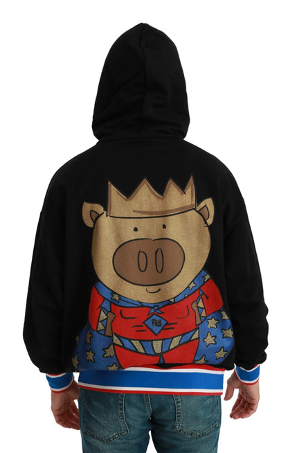 Pull Noir Cochon de l'Année à Capuche