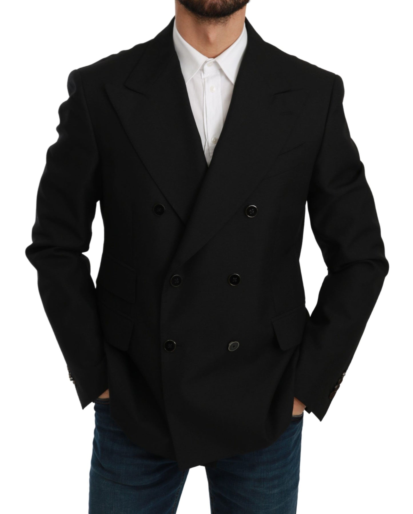 Giacca slim fit nera Cappotto Blazer in lana