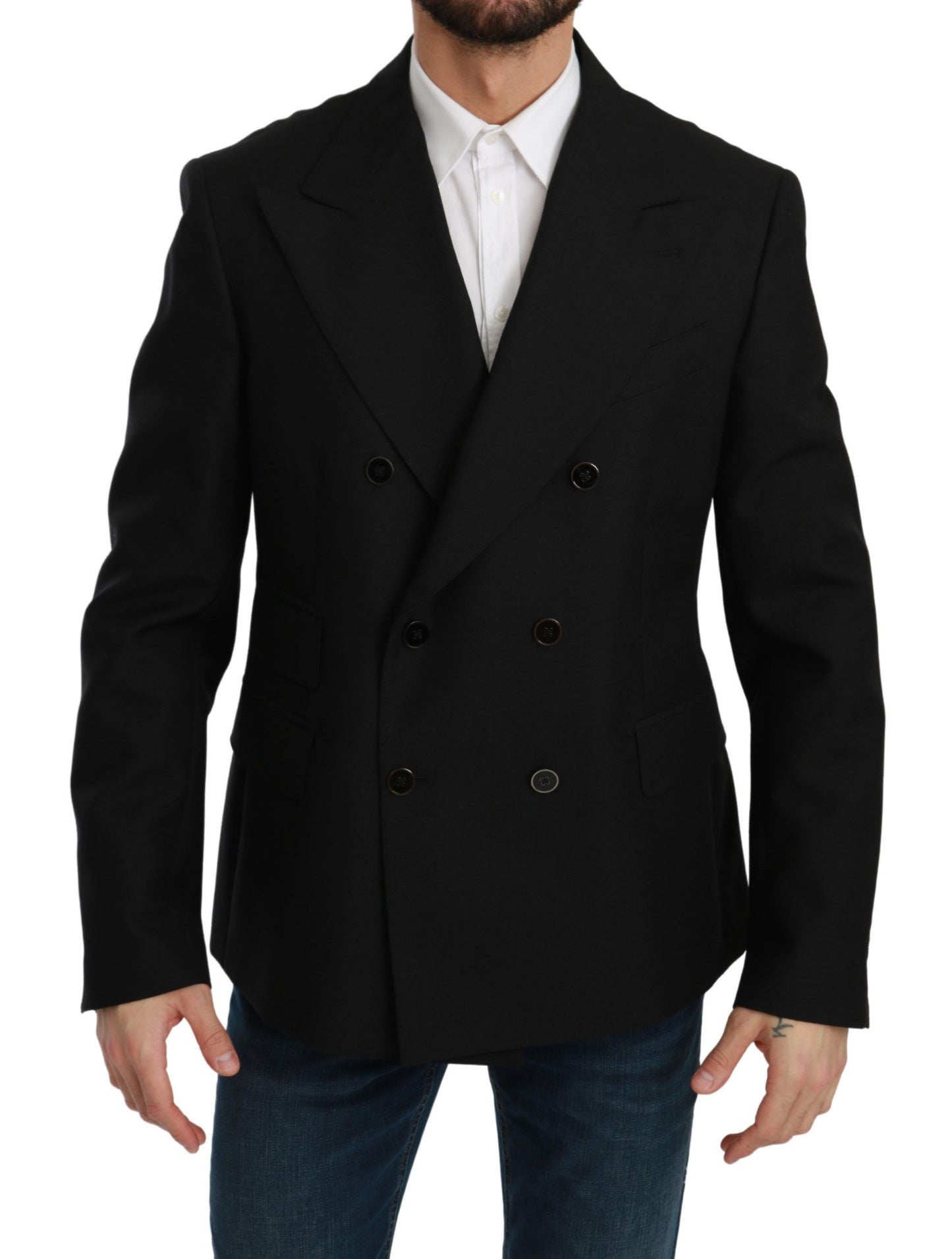 Giacca slim fit nera Cappotto Blazer in lana