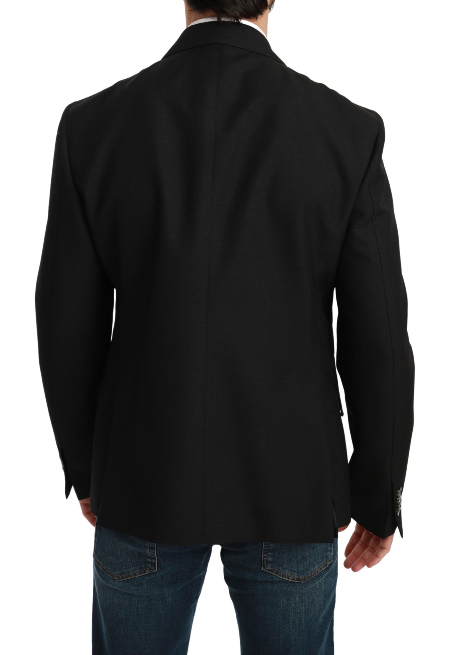 Giacca slim fit nera Cappotto Blazer in lana