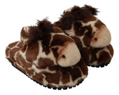 Pantoufles girafe marron, chaussures plates, sandales