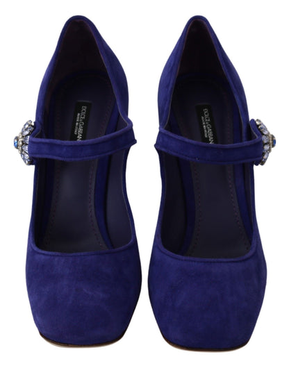 Escarpins en daim violet et cristal, chaussures à talons