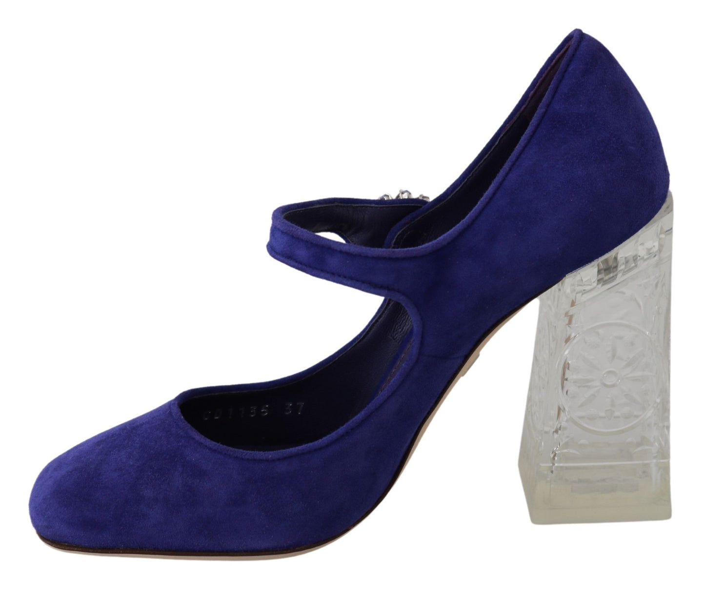 Scarpe con tacco in pelle scamosciata viola con décolleté in cristallo