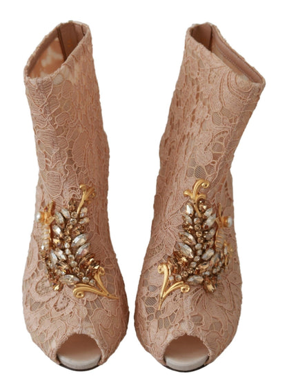 Bottines en dentelle de cristal rose, chaussures à talons aiguilles