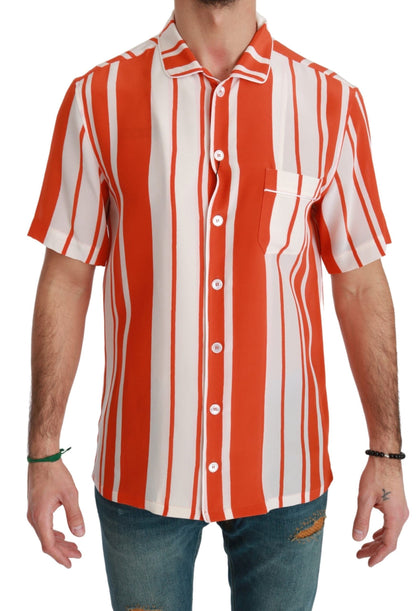 Dolce & Gabbana Elegant Striped Silk Shirt - White & Orange