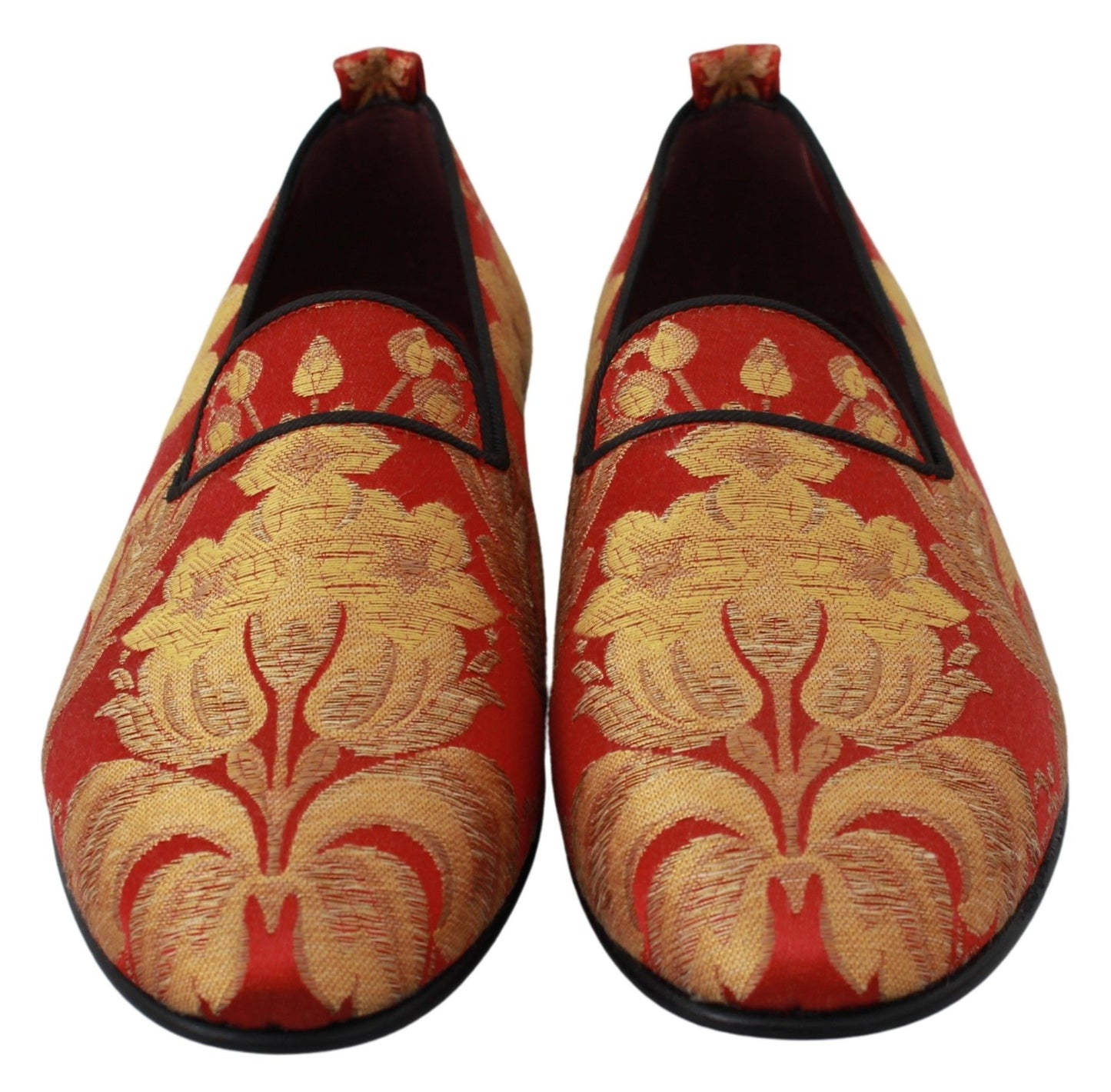 Chaussures de mocassins de pantoufles de brocart d'or rouge