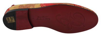 Chaussures de mocassins de pantoufles de brocart d'or rouge