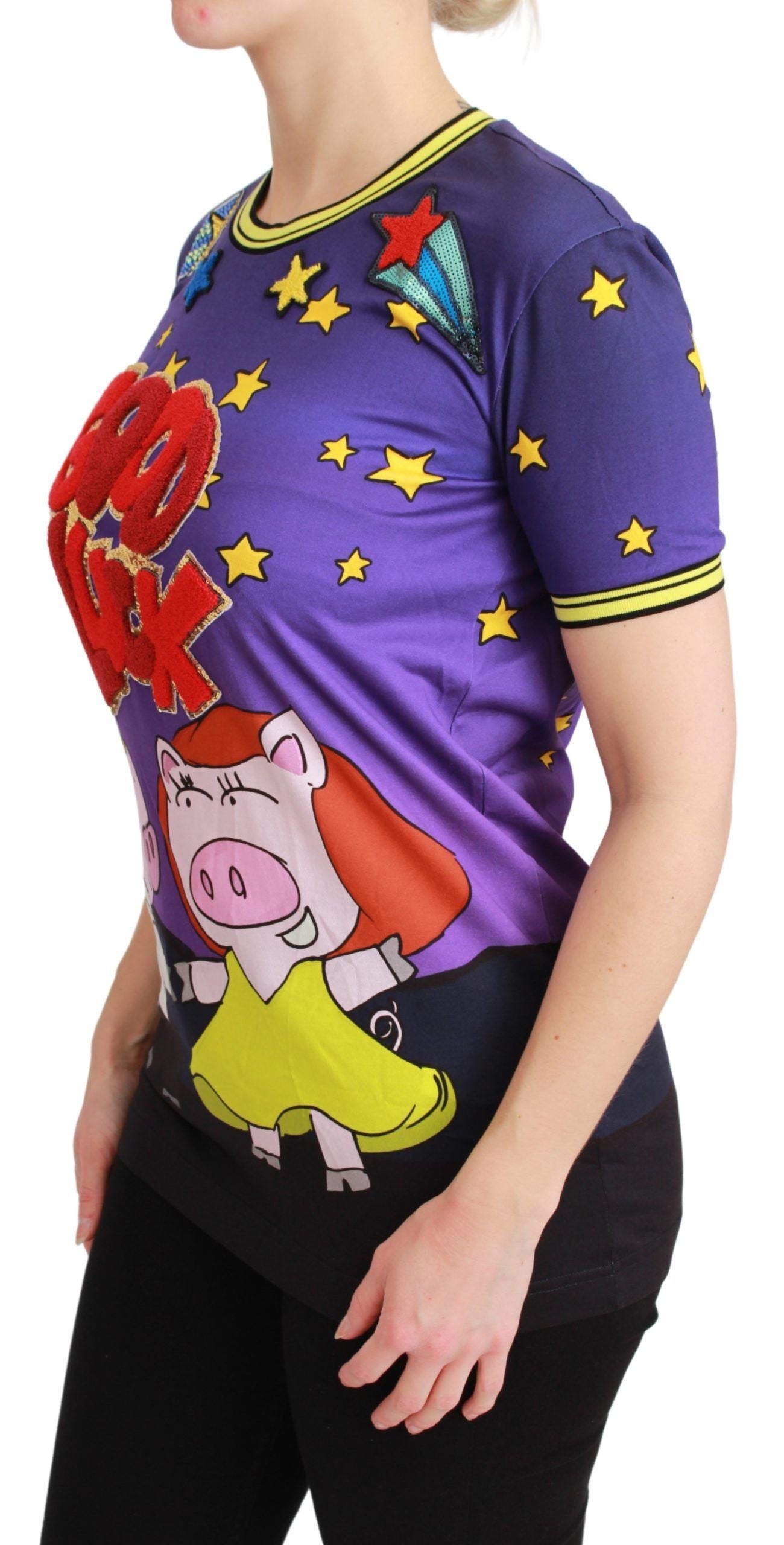 Lila YEAR OF THE PIG Top Baumwoll-T-Shirt