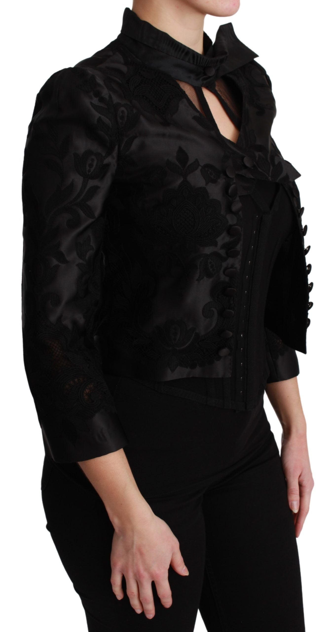 Veste en soie blazer jacquard fleuri noir