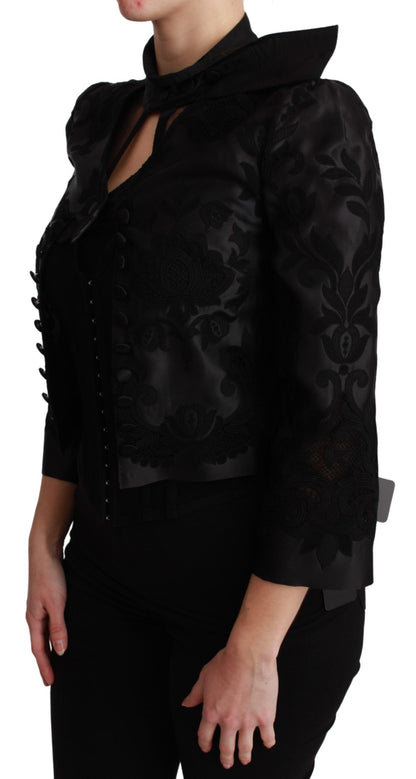 Veste en soie blazer jacquard fleuri noir