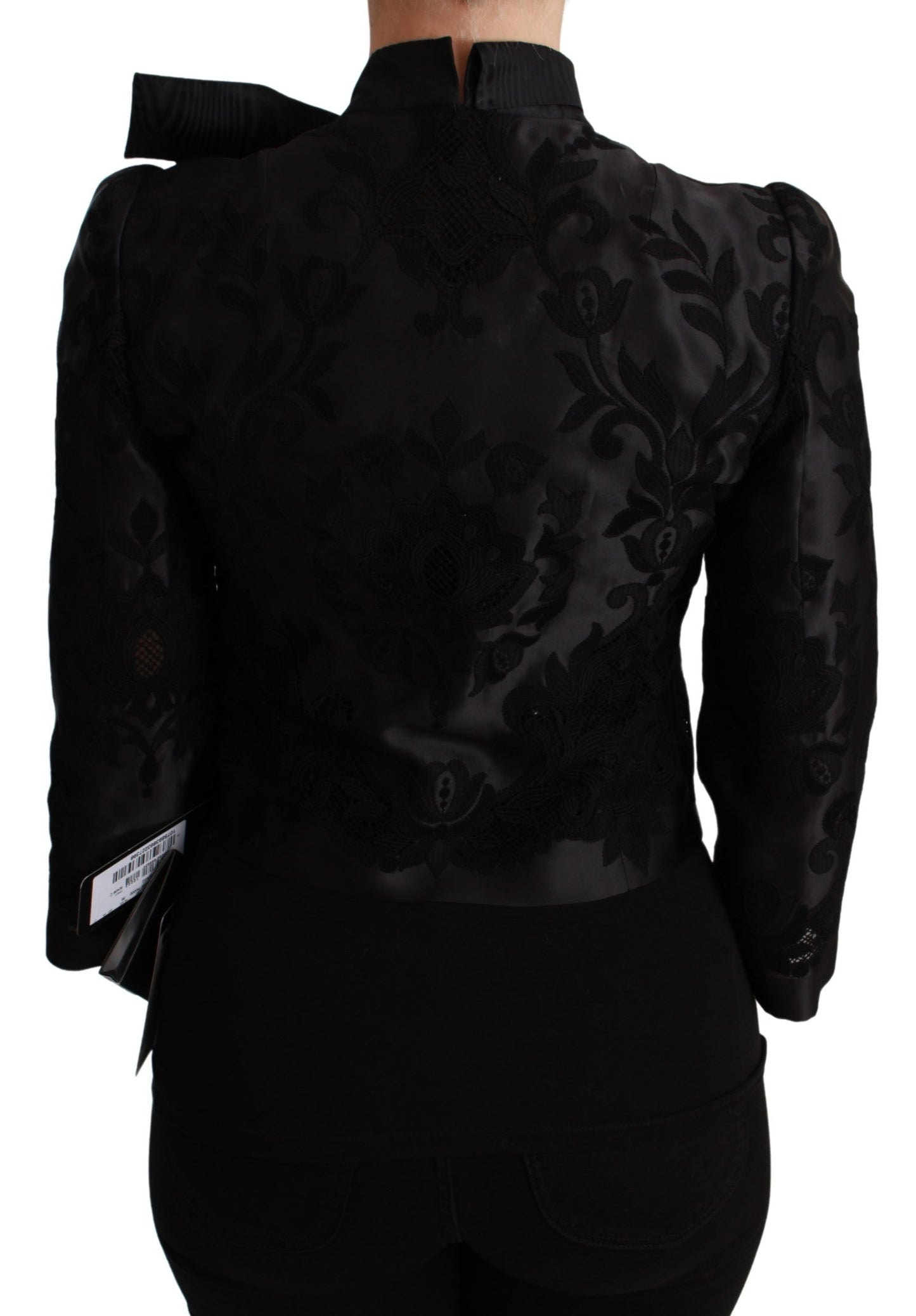 Veste en soie blazer jacquard fleuri noir