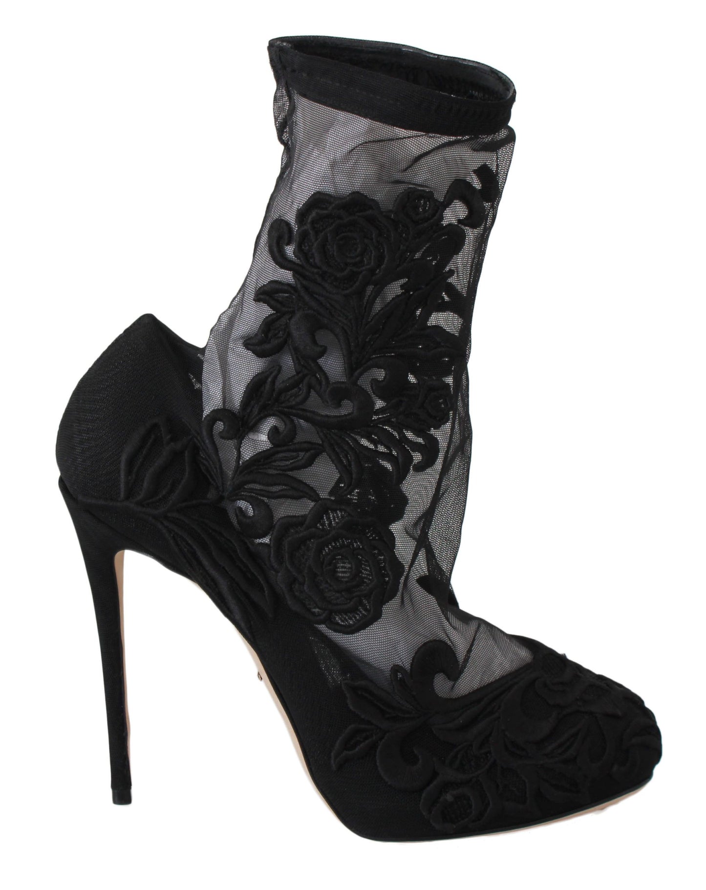 Bottines à talons aiguilles avec roses noires, chaussures