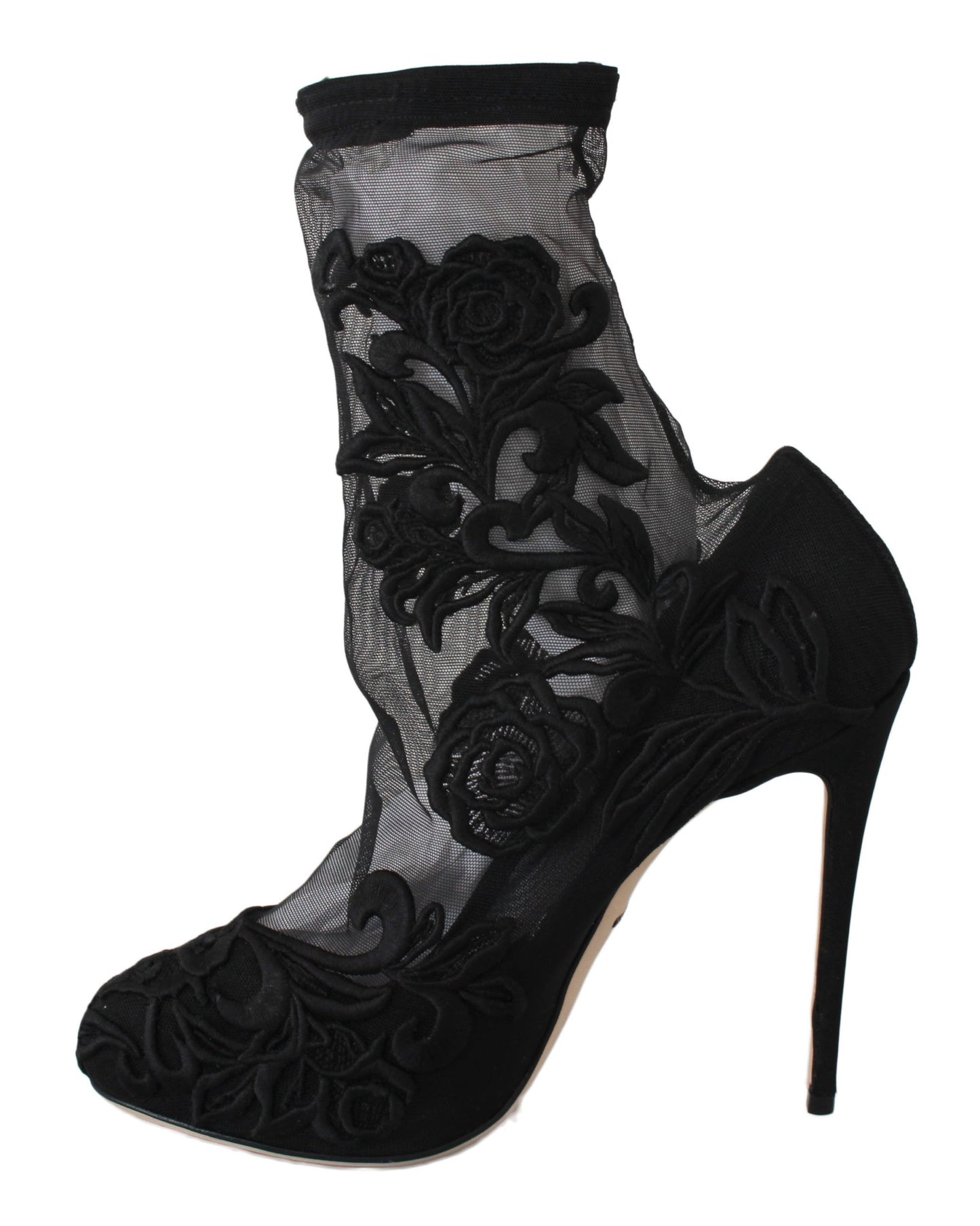 Bottines à talons aiguilles avec roses noires, chaussures