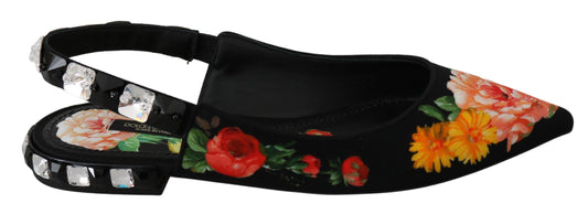 Schwarze, florale Kristall-Slingback-Schuhe