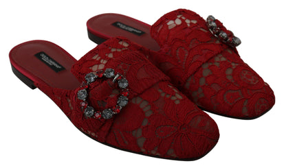 Rote Spitze-Kristall-Slide-On-Flats-Schuhe