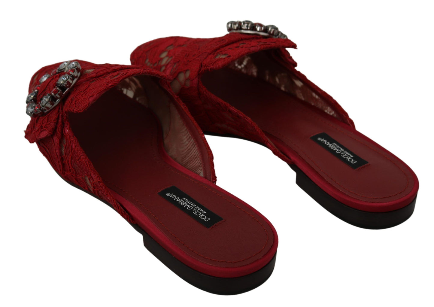 Rote Spitze-Kristall-Slide-On-Flats-Schuhe