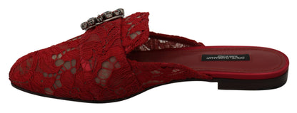 Rote Spitze-Kristall-Slide-On-Flats-Schuhe