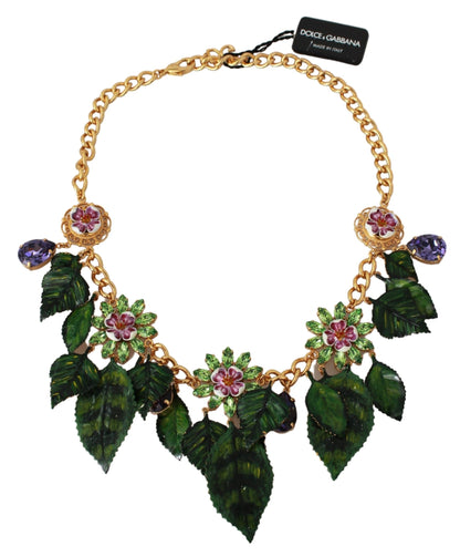 Collier de déclaration en laiton doré à breloque en cristal floral