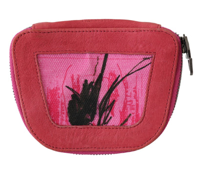 Borsa con cerniera in tessuto da donna con portamonete stampato in pelle scamosciata rosa