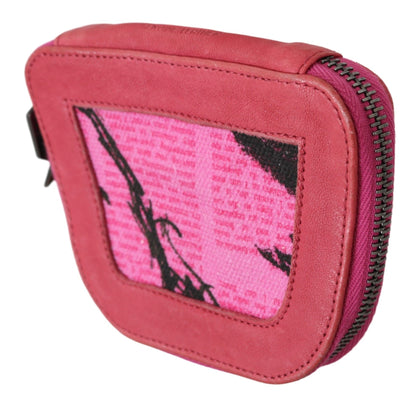 Borsa con cerniera in tessuto da donna con portamonete stampato in pelle scamosciata rosa