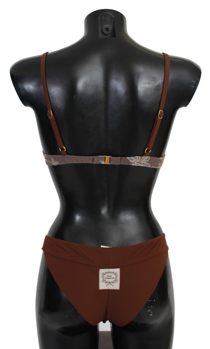 Maillot de bain bikini deux pièces en dentelle marron