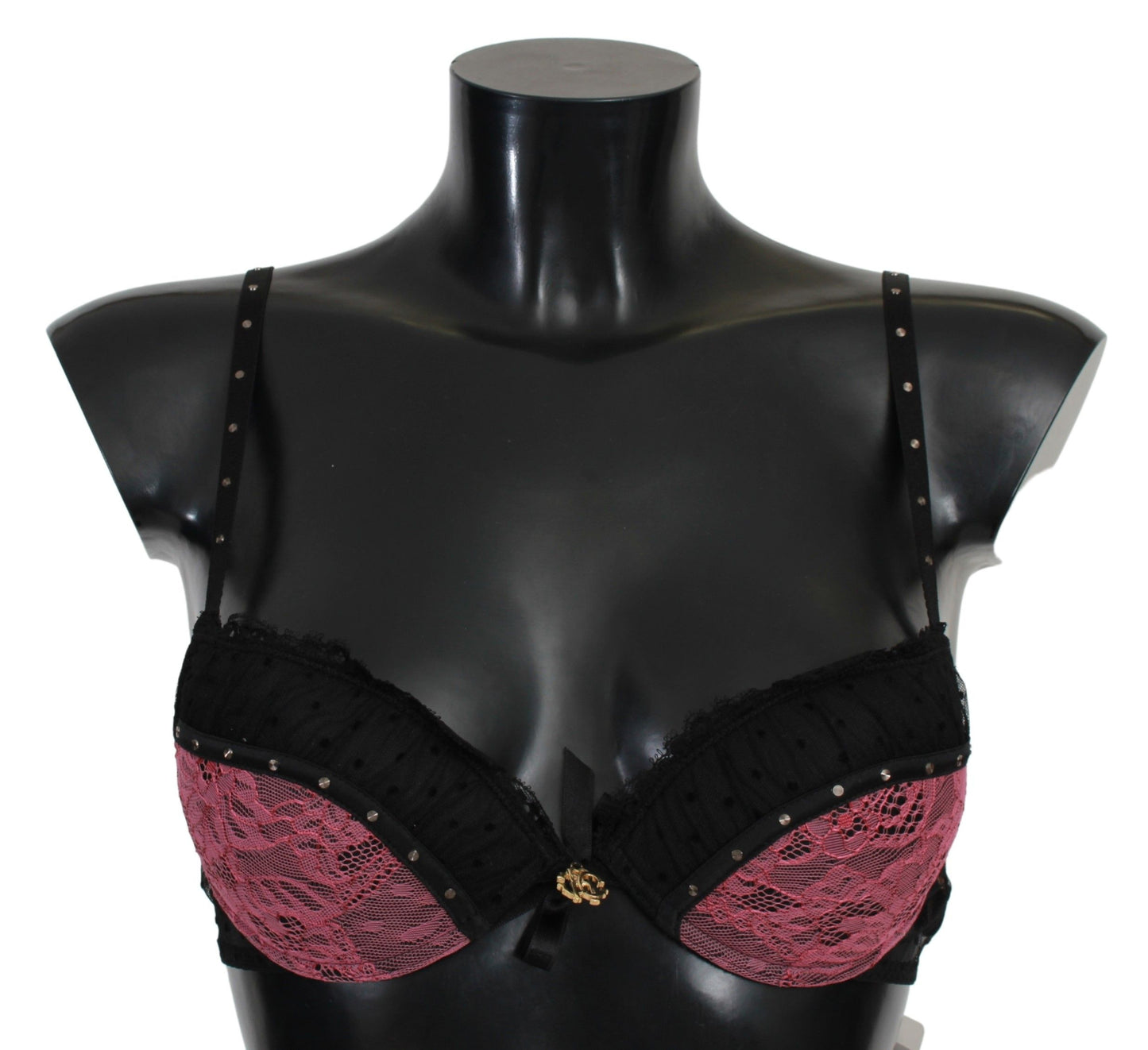 Intimo reggiseno push up in pizzo nero rosa