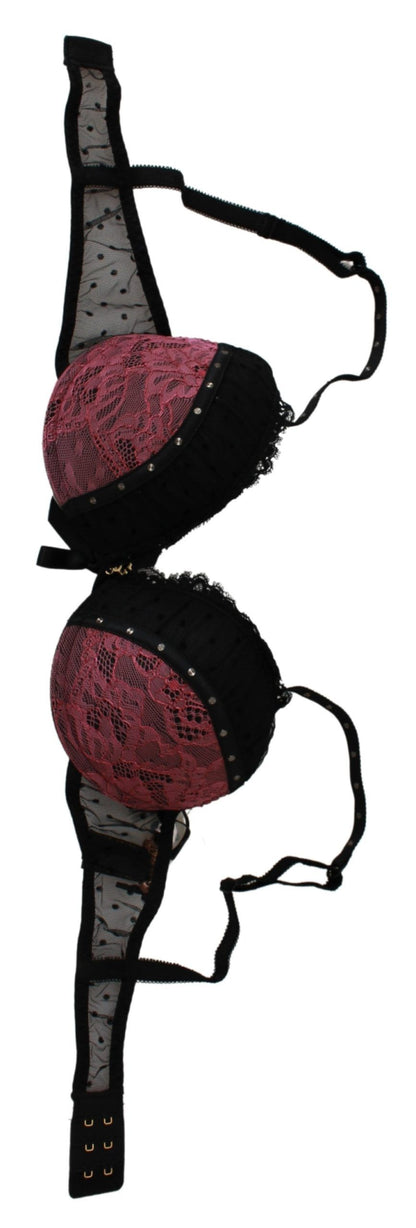 Intimo reggiseno push up in pizzo nero rosa