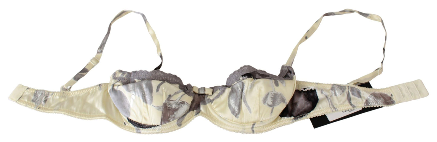 Intimo reggiseno balconcino in pizzo grigio beige