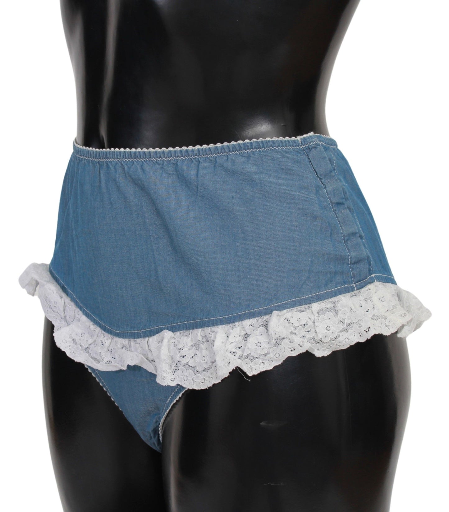 Intimo inferiore in denim con slip in pizzo di cotone blu