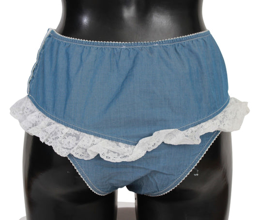 Intimo inferiore in denim con slip in pizzo di cotone blu