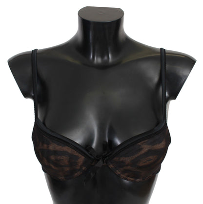 Intimo reggiseno push up in nylon leopardato nero