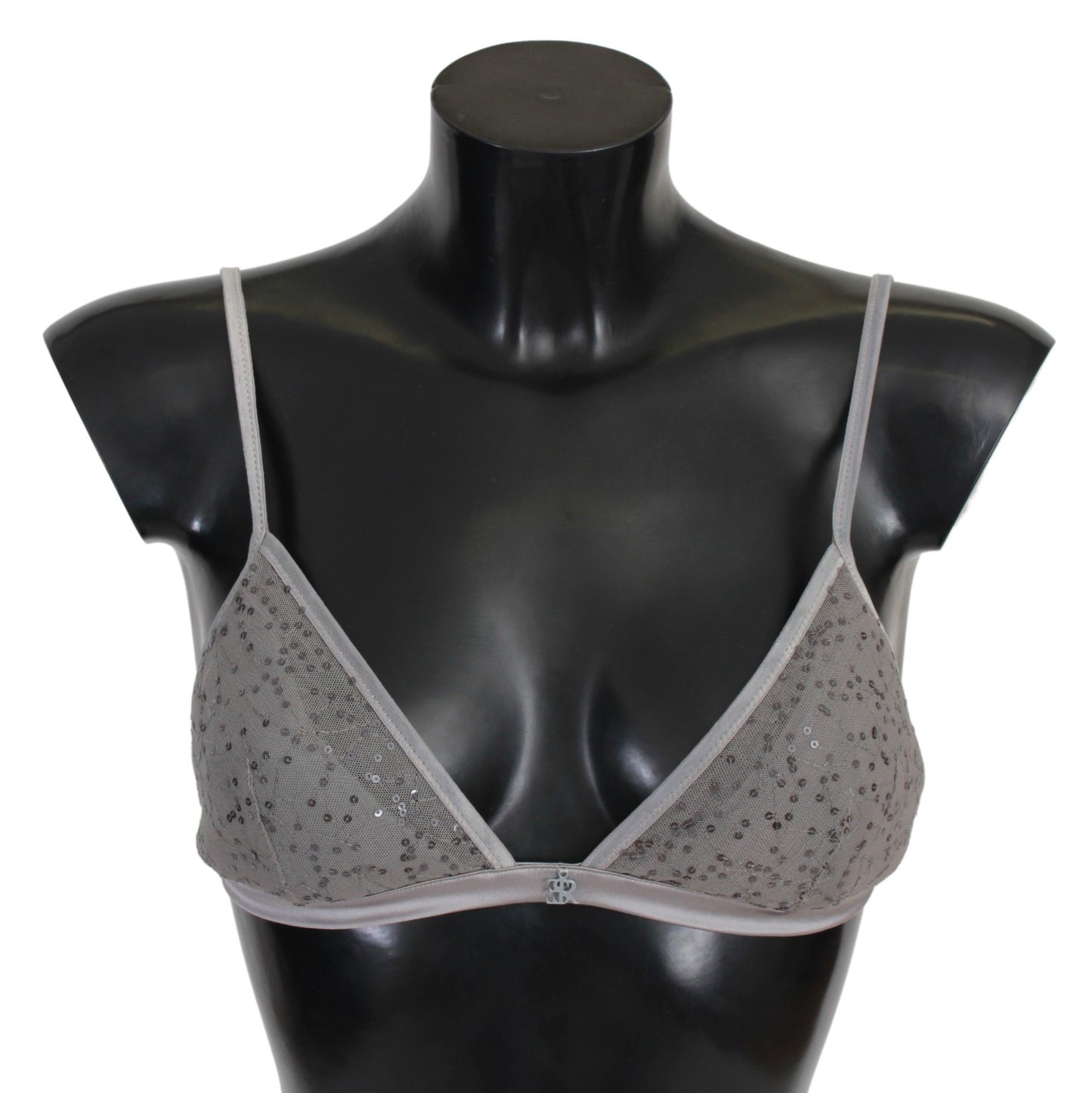 Intimo reggiseno triangolare in nylon grigio con paillettes