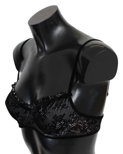 Intimo in nylon con reggiseno a balconcino in rete nera