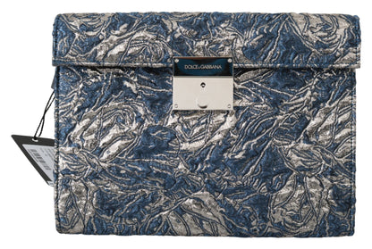 Sac porte-documents en cuir jacquard bleu argent