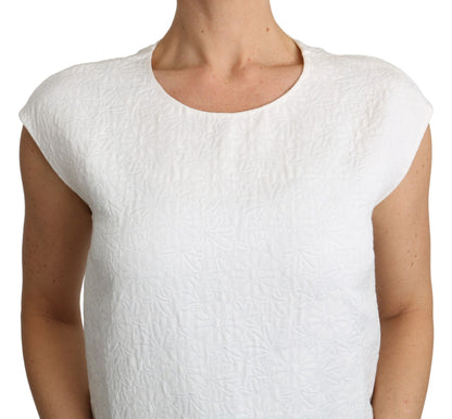 Top in cotone con camicetta in broccato floreale bianco