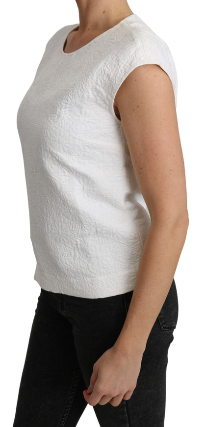 Top in cotone con camicetta in broccato floreale bianco