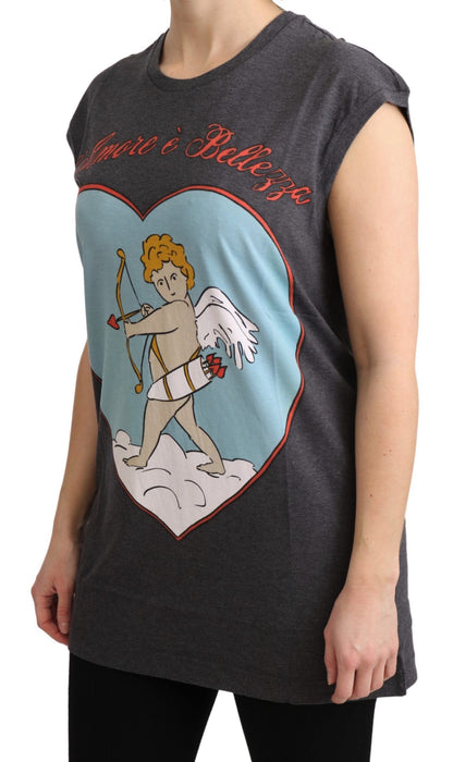 Graues L'Amore Top Tank-T-Shirt aus Baumwolle