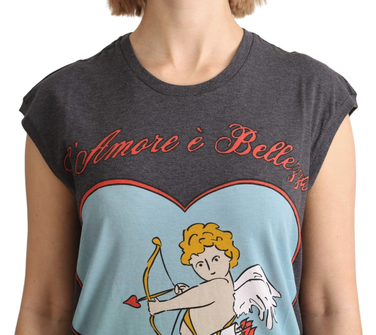 Graues L'Amore Top Tank-T-Shirt aus Baumwolle