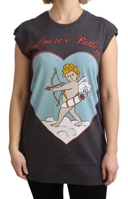 Graues L'Amore Top Tank-T-Shirt aus Baumwolle