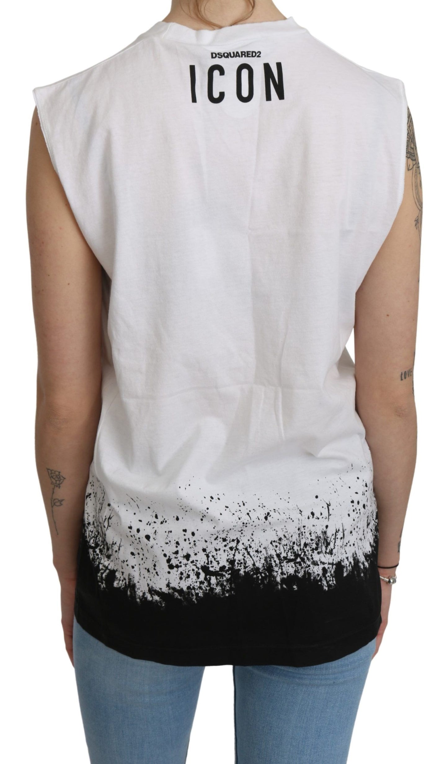 T-shirt bianca senza maniche, canotta in cotone