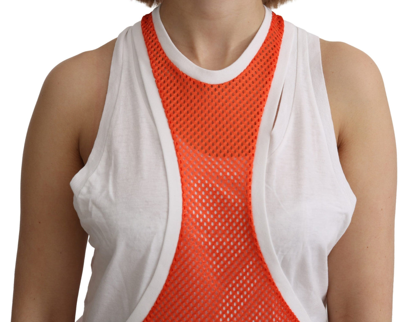 Orange-weißes, ärmelloses Tank-T-Shirt-Kleid mit Rundhalsausschnitt