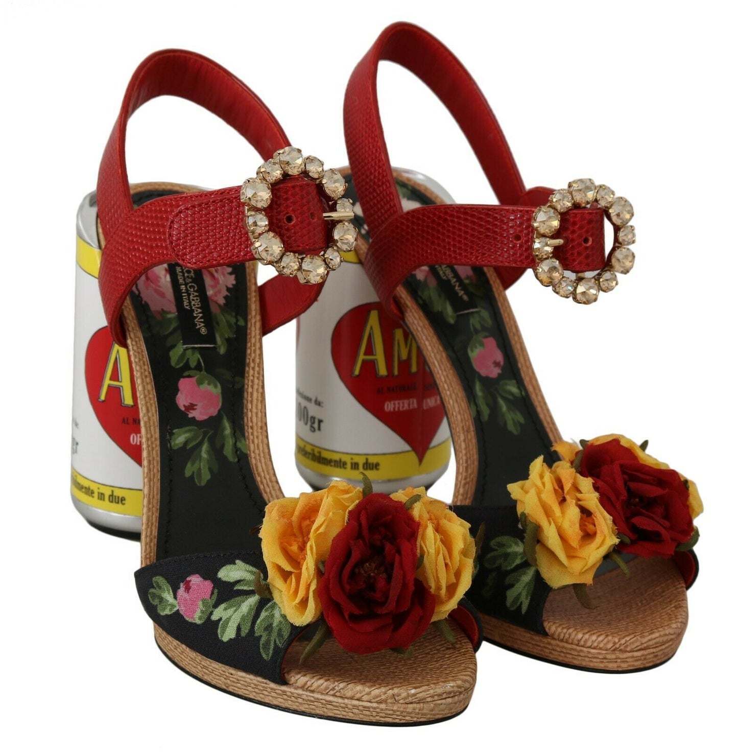 Mehrfarbige AMORE-Sandalen mit zylindrischem Absatz und Blumenverzierung