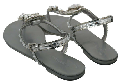 Sandales en cristal argenté, tongs, chaussures