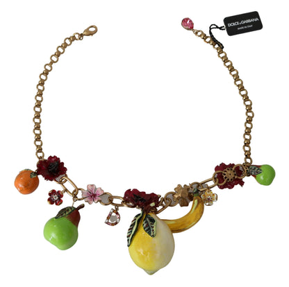 FRUIT Pendentifs Fleurs Cristal DG Logo Collier en Laiton Doré