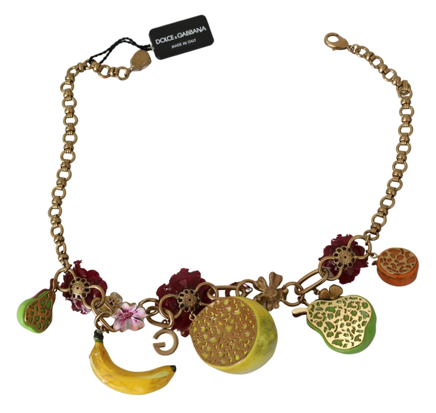 FRUIT Pendentifs Fleurs Cristal DG Logo Collier en Laiton Doré