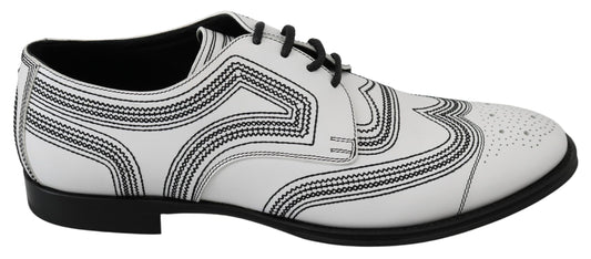 Chaussures Derby en Cuir Blanc à Lacets Noirs Formels