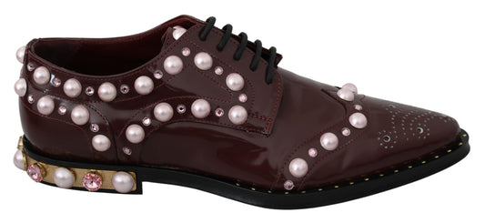 Scarpe formali in pelle bordeaux con perle di cristallo