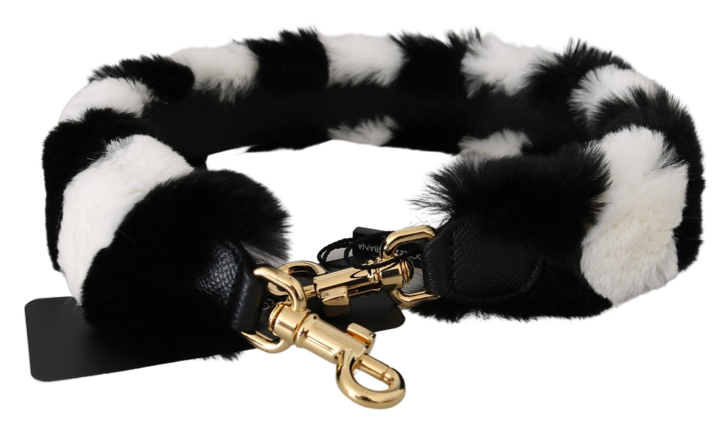 Bandoulière accessoire en fourrure de lapin noir et blanc