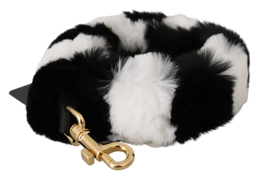 Bandoulière accessoire en fourrure de lapin noir et blanc