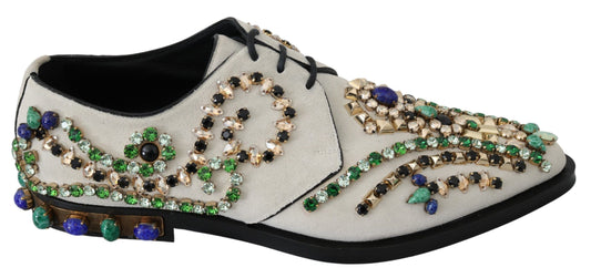 Scarpe broque in pelle scamosciata bianca con cristalli